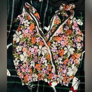 Joie Floral Halter Top - Black, Pink, Orange, White used
